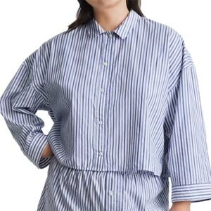 New Everlane 100% Cotton The Woven PJ Button Down Top Blue Stripe Size XL